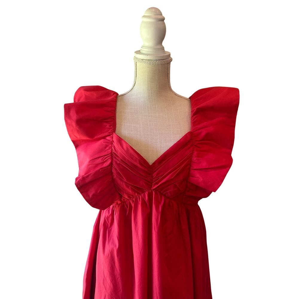 Entro Red Ruffle Sleeve Babydoll Dress Women’s Medium Puff Sleeve  NWT - Picture 3 of 10
